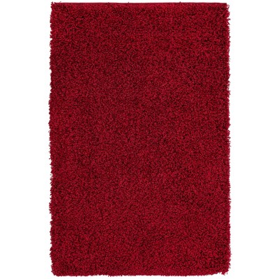 Cherry Red Rectangular Washable Shag Area Rug