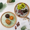 Aoibox Round Rattan Tray with Mother of Pearl Inlay, Decorative Wicker Serving Tray, Wooden Base Woven Basket for Bread Fruits Coffee - 2 of 4