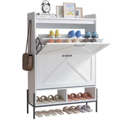 Garvee Shoe Cabinet with 2 Flip Drawers, Shoe Storage Cabinet for Entryway, Narrow Shoe Rack, Dry and Wet Separation Shoe Organizer with Metal Legs