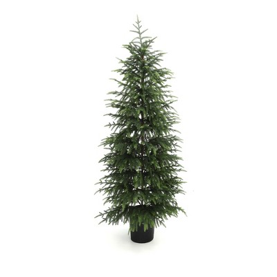 LuxenHome 5Ft Artificial Green Branches Christmas Fir Tree Potted