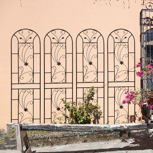 Gulches 4 Pack Metal Garden Trellis 86.7" x 19.7" Rustproof Trellis for Climbing Plants Outdoor Flower Support Peacock Style Black - 1 of 4