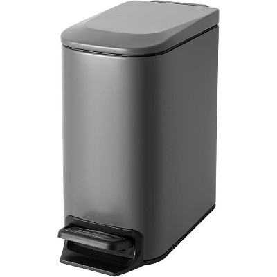 Small Bathroom Trash Can with Lid Soft Close, Step Pedal, 6 Liter / 1.6 Gallon Stainless Steel Garbage Can with Removable Inner Bucket