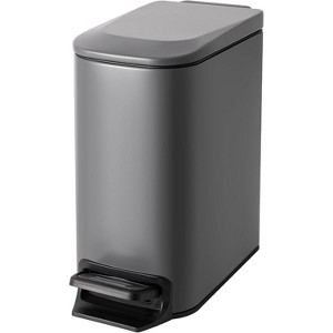 Small Bathroom Trash Can with Lid Soft Close, Step Pedal, 6 Liter / 1.6 Gallon Stainless Steel Garbage Can with Removable Inner Bucket - 1 of 4