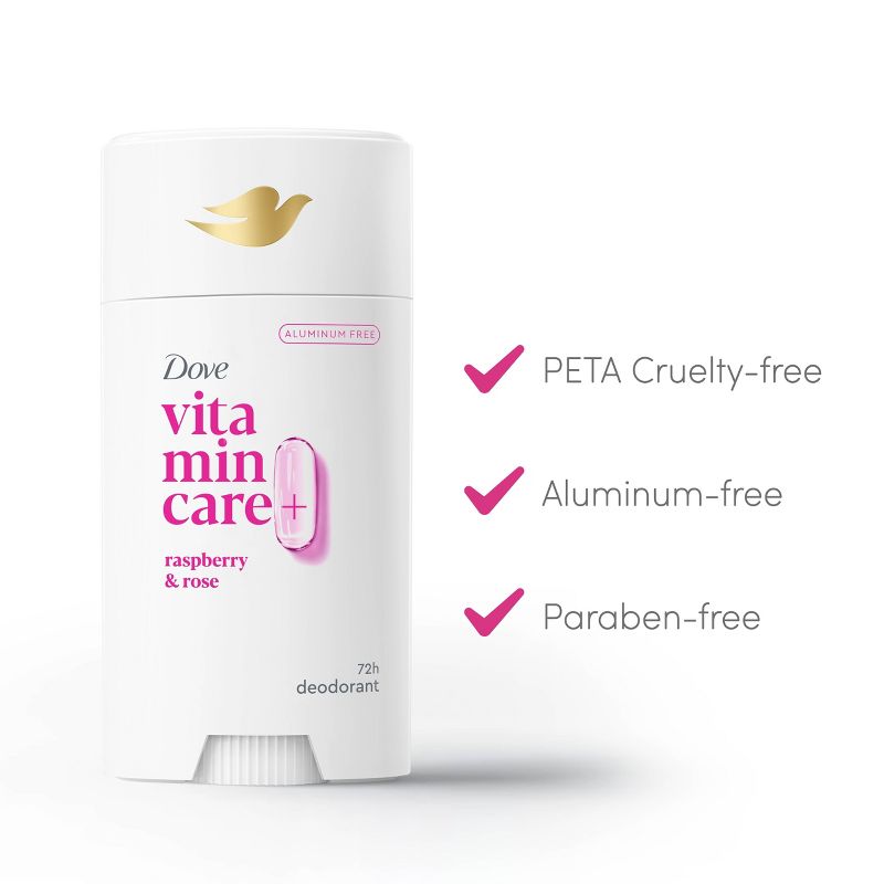 Dove Beauty VitaminCare+ Aluminum Free Raspberry &#38; Rose Deodorant Stick for Women - 2.6oz, 5 of 8