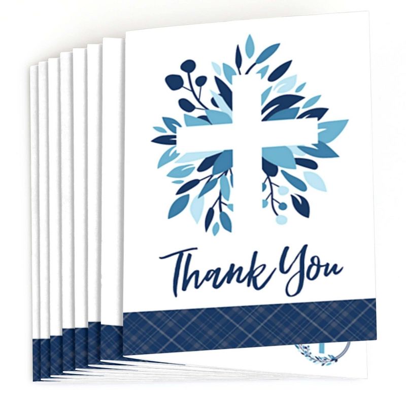 Big Dot of Happiness Blue Elegant Cross - Boy Religious Party Thank You Cards (8 count), 2 of 7