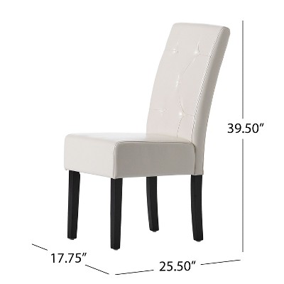 Ivory Bonded Leather Tufted Dining Chairs, Set of 2