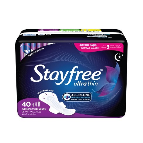 Stayfree Ultra Thin Pads With Wings Unscented Overnight 40ct Target