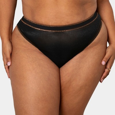 Curvy Couture Women's Sheer Mesh High Cut Thong Black Hue 3X