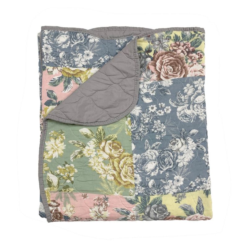 Emma Patchwork Floral Print Quilted Throw Blanket 50" x 60" Gray by Greenland Home Fashion, 4 of 5