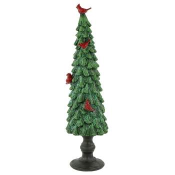 Northlight 14.5" Green Glittered Christmas Tree With Red Cardinals Decoration
