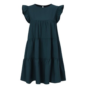 Clearlove Women's Ruffle Sleeve Mini Dress Summer Casual Crewneck Flowy A Line Short Babydoll Dress with Tiered - 1 of 4