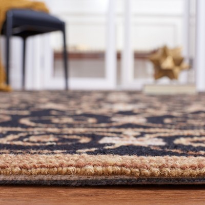 Handmade Black Floral Wool Rectangular Area Rug