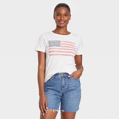 Women's American Flag Short Sleeve Graphic T-Shirt - White 