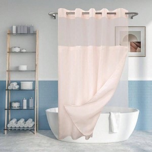 Pink No Hook Slub Textured Shower Curtain with Snap - in PEVA Liner, 71x74, Hotel Style, See Through Top Window - 1 of 4