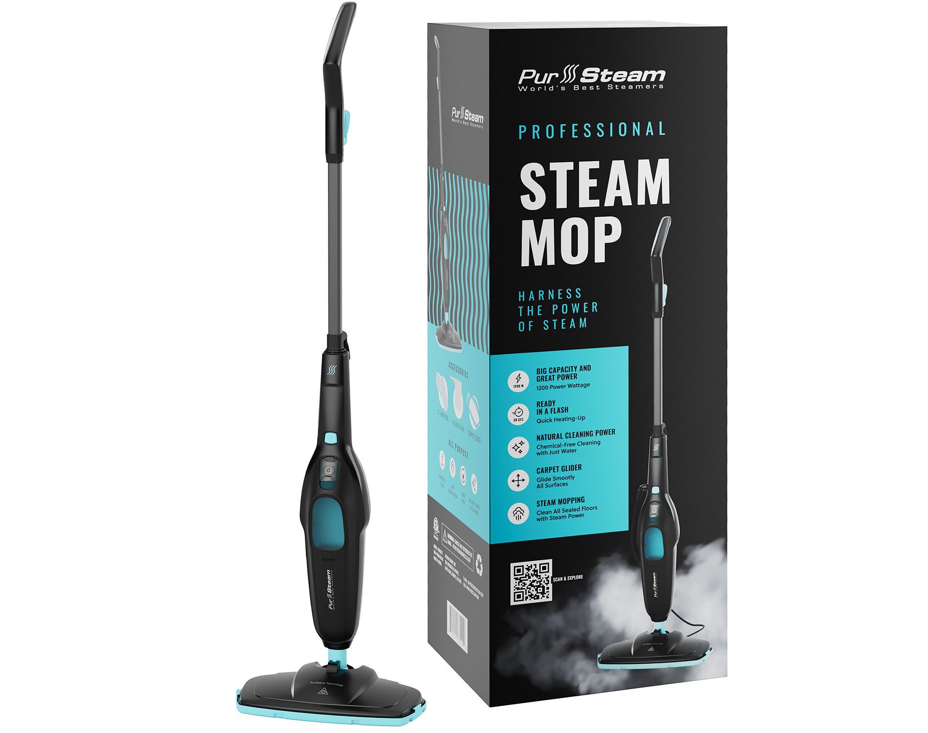 PurSteam Professional Steam Mop | Multi-Surface Cleaner for Hardwood, Tile, Laminate & Carpet | Fast Heating, Lightweight & Chemical-Free Cleaning