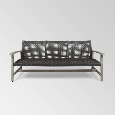 Hampton Wood & Wicker Sofa - Light Gray/Black - Christopher Knight Home