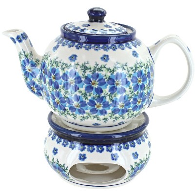 Blue Rose Polish Pottery Kalina Teapot with Warmer
