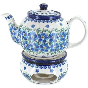 Blue Rose Polish Pottery 596-67 Zaklady Teapot with Warmer