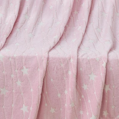 Pink Glow in the Dark Star Pattern Knitted Throw Blanket 50" x 60"