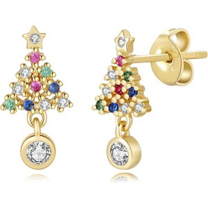 Sterling Silver Christmas Tree Earrings: Dangle and Stud Set for Women. - 1 of 4
