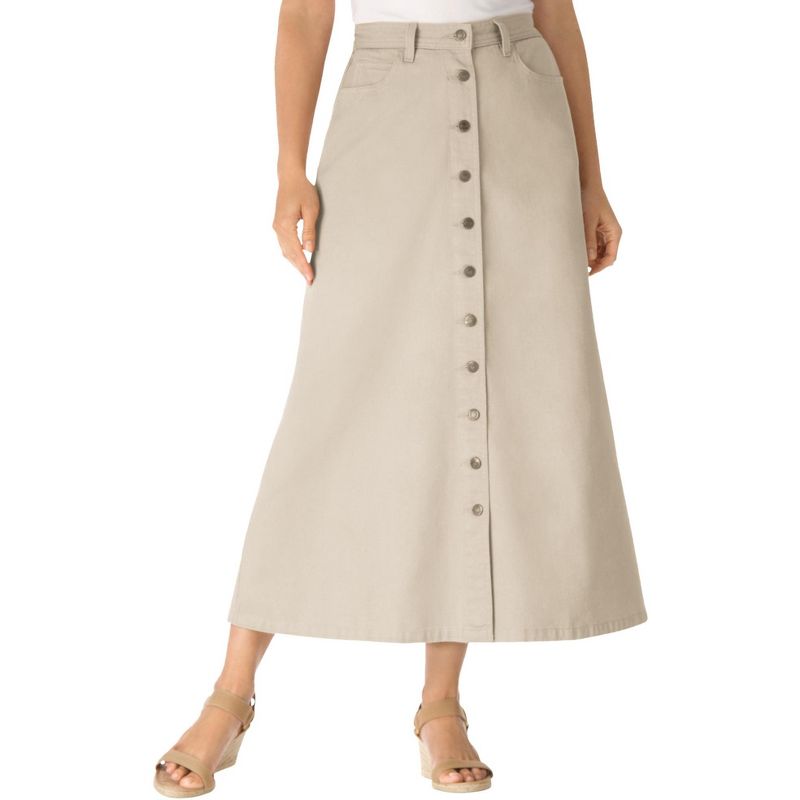 Woman Within Women's Plus Size Perfect Cotton Button Front Skirt, 1 of 2