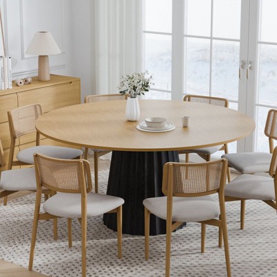 PexFix 60" Solid Wood Round Dining Table Kitchen Table for 6-8 with Tabletop and Fluted Tapered Base for Living/Dining Room Coffee Office Natural