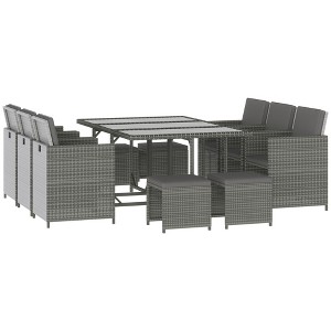 Outsunny 11 PCS Patio Dining Set Outdoor Rattan Wicker Furniture Set with Space Saving Chairs, Glass Top Table and Cushion - 1 of 4