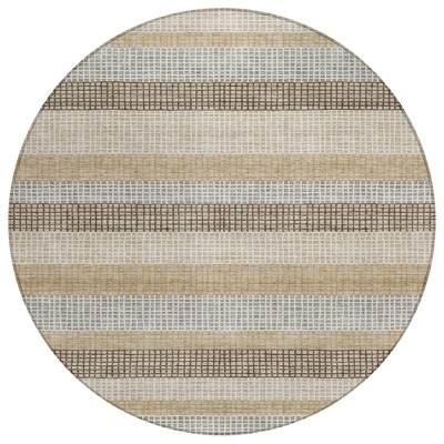 Beige And Ivory Striped Washable Indoor Outdoor Area Rug
