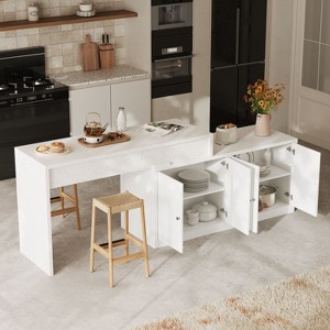 Famapy Expandable Stone-Patterned Kitchen Island Storage Cabinet & Table: Easy-Clean Countertop,Multi-Layer Shelving – Centerpiece for Kitchens - 1 of 4