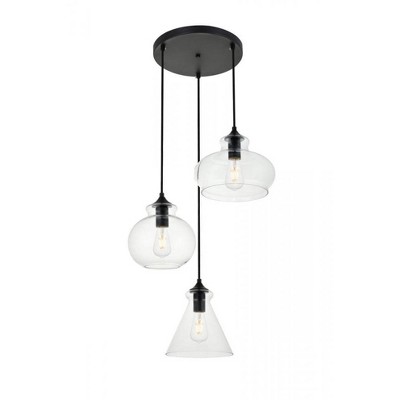 Elegant Lighting Destry 3 Lights Black Pendant With Clear Glass