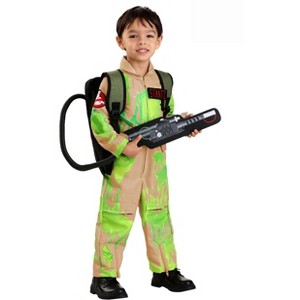 HalloweenCostumes.com Toddler Slime-Covered Ghostbusters Costume | Glow in the Dark Slimed Ghostbuster Uniform with Proton Pack - 1 of 4