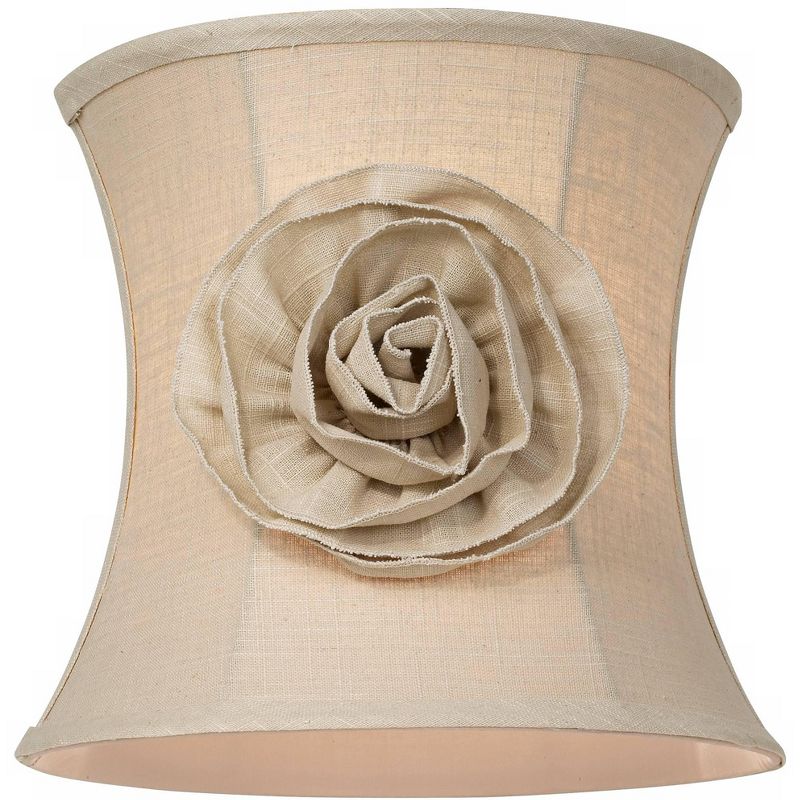 Springcrest Almond Linen with Flower Small Drum Lamp Shade 11" Top x 12" Bottom x 11" High (Spider) Replacement with Harp and Finial, 3 of 11