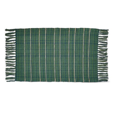 tagltd Warm Wishes Green Stripe Cotton Indoor Rug, Machine Washable,24L x 36W inches