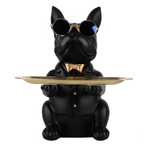 Itopfox French Bulldog Statue Tray Organizer 9.3 Inch Entryway Key Bowl Candy Dish Piggy Bank Resin Decor for Desk Table 1 Piece - 1 of 4