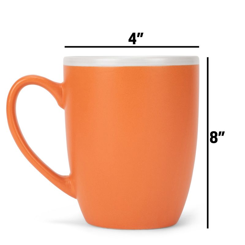 Elanze Designs Solid Color Orange White Interior 16 ounce Matte Ceramic Mugs Matching Set of 4, 4 of 6