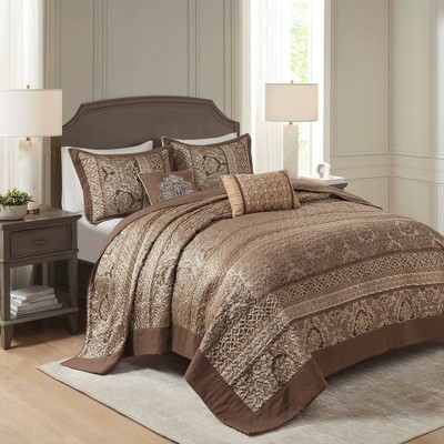 Brown Queen Reversible Jacquard Bedspread Set