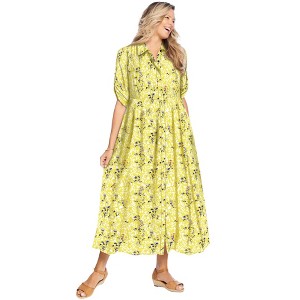 Woman Within Plus Size Petite Roll-Tab Sleeve Crinkle Shirtdress - 1 of 4