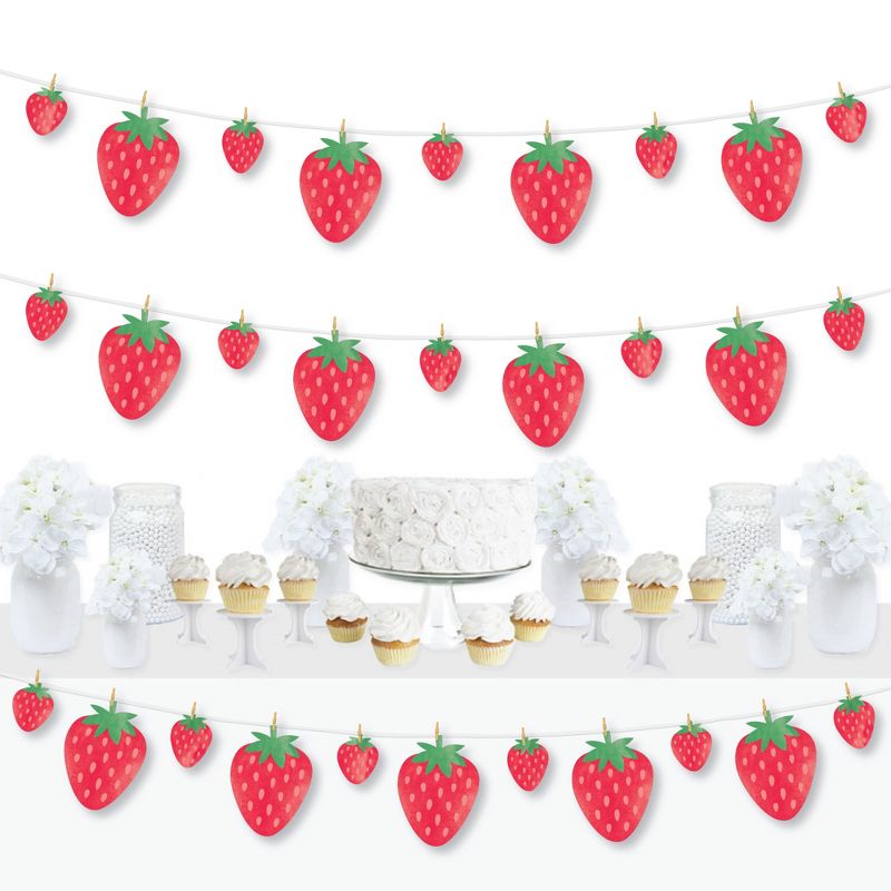 Big Dot of Happiness Berry Sweet Strawberry - Fruit Themed Birthday Party or Baby Shower DIY Decorations - Clothespin Garland Banner - 44 Pieces, 1 of 8