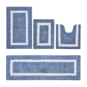 Hotel Bath Rug 100% Premium Cotton Tufted Weave Two Tone Reversible 4 Piece Bathroom Rug Set, Super Soft & Water Absorbent, Machine Washable Bathmat - 1 of 4