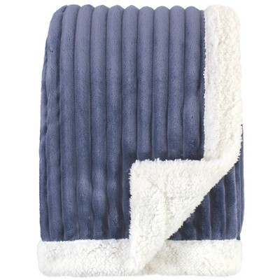 Hudson Baby Infant Boy Corduroy Blanket with Sherpa Backing and Trim, Blue, 30x40 inches