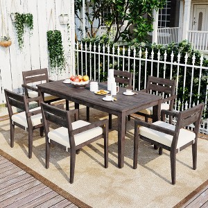 7-Piece Outdoor Dining Set, All-Weather Patio Furniture Set with Dining Table and Chairs, Acacia Wood Frame - ModernLuxe - 1 of 4