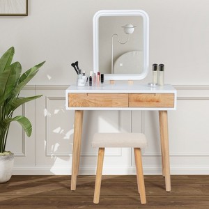 ELECWISH 31.5" Wood Vanity Desk Set with LED Mirror & Stool - 3-Way Lighting, 2 Drawers, Soft-Padded Seat - 1 of 4
