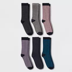 Women's Striped 6pk Crew Socks - A New Day™ Blue 4-10