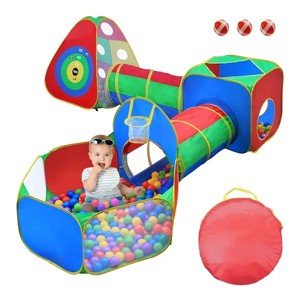 Racxily 5Pcs Kids Ball Pit Tents Pop Up Playhouse w/ 2 Crawl Tunnel & 2 Tent For Boys Girls Toddlers - 1 of 4