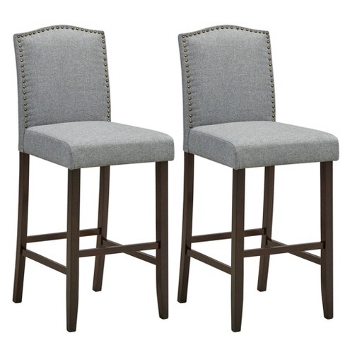 Costway Set Of 4 Nailhead Saddle Bar Stools 24'' Height W/ Fabric Seat &  Wood Legs Beige\gray : Target