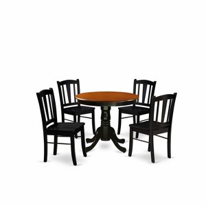 HomeStock 5-Piece Black Finish Solid Wood Top Dining table with 4 Chairs with Slat Back - 1 of 4