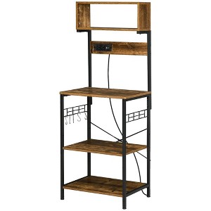 Resenkos Kitchen Bakers Rack, Kitchen Microwave Stand,Kitchen Bakers Rack with Power Outlet, USB Charger, Microwave Stand, Rustic Brown - 1 of 4
