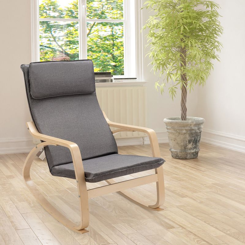 Costway Modern Bentwood Rocking Chair Fabric Upholstered Relax Rocker Lounge Chair Gray\Beige, 2 of 11