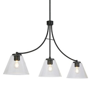 LNC Pulpmille 3-Light 42.1" Modern Linear Oversized Kitchen Island Pendant Lights, Black with Clear Cone Glass Shades - 1 of 4