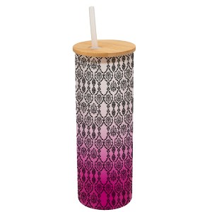 Elanze Designs Vintage Floral Damask Wallpaper Pattern Wrap-Around Design 25 Ounce Frosted Gradient Glass On-The-Go Coffee Travel Skinny Tumbler Mug - 1 of 1